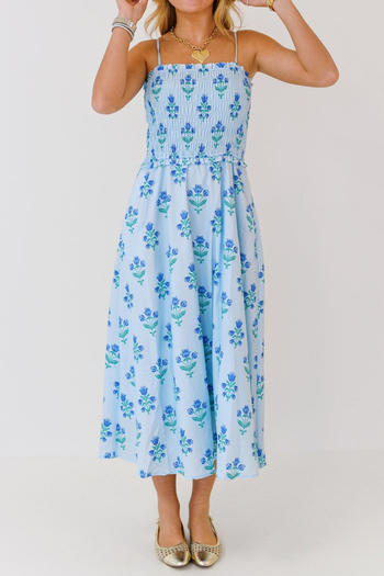 casual non-stretch sling floral print pleated midi dress