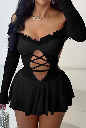 sexy slight stretch solid color off-shoulder hollow large backless mini dress