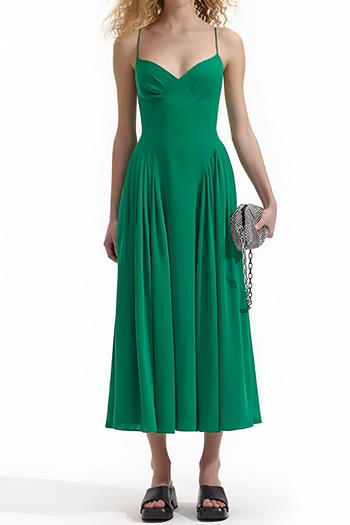 sexy non-stretch solid color v-neck sling lace-up midi dress