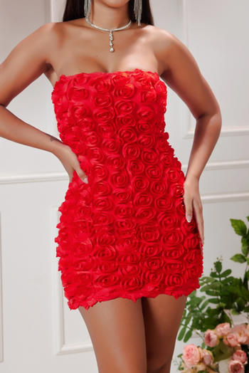 sexy non-stretch solid color 3d flower decor tight fit mini dress