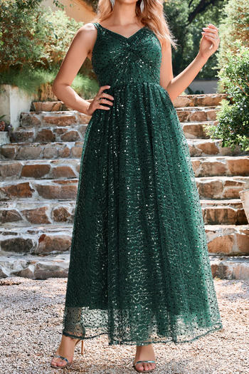 elegant non-stretch sequin decor v-neck sling maxi dress