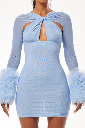 sexy slight stretch see through mesh hollow out bodycon mini dress