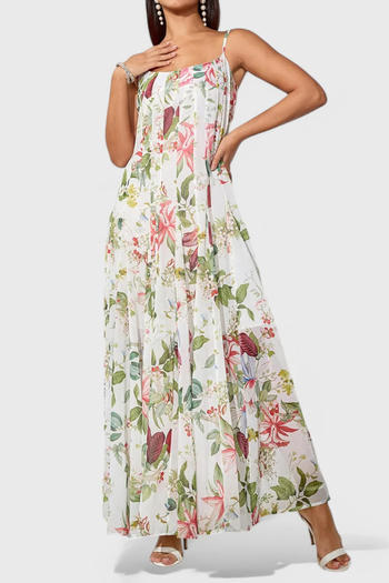 casual plus size non-stretch sling pleated batch printing maxi dress