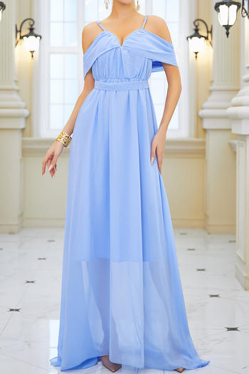 elegant non-stretch chiffon v-neck solid color maxi dress