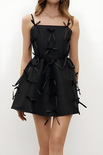stylish non-stretch pure color bow decor backless sling mini dress