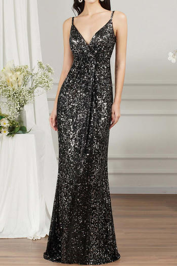 elegant non-stretch v-neck sequin sling maxi dress