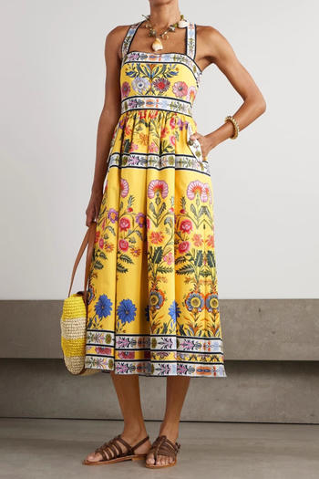 casual non-stretch with pocket flower print midi dress