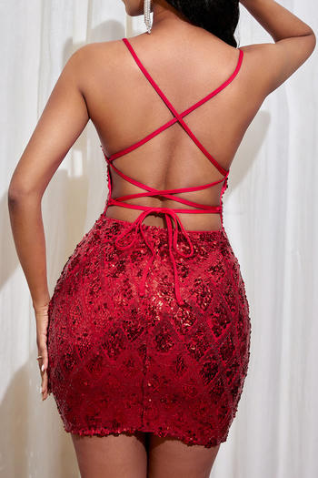 sexy non-stretch sequin decor backless slim mini dress