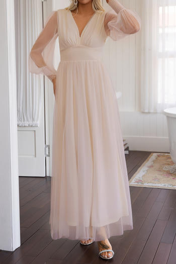 elegant non-stretch see-through mesh stitching long-sleeved backless maxi dress