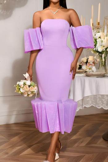 stylish plus size slight stretch pure colour off shoulder midi dress
