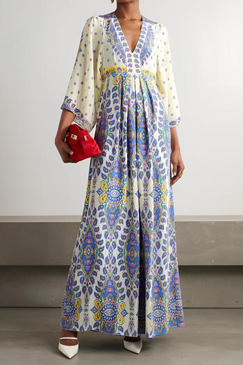 casual non-stretch printed v-neck three-quarter sleeve maxi dress