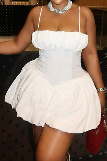 casual slight stretch new solid color sling pleated mini dress