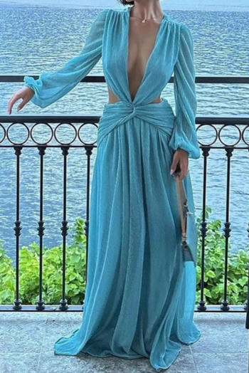 sexy non-stretch deep v-neck zip-up maxi dress