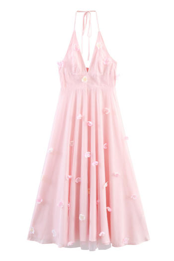 sexy non-stretch halter-neck flower decor lace-up maxi dress