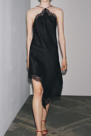 sexy non-stretch lace trim sling midi dress