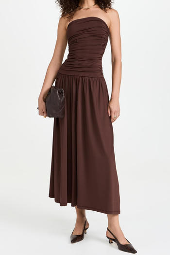 casual slight stretch tube design shirring midi dress