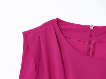 Casual non-stretch solid color crew neck slit midi dress