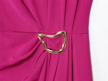 Casual non-stretch solid color crew neck slit midi dress