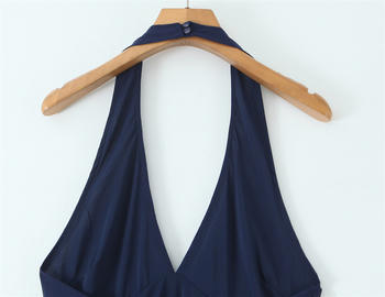 Casual non-stretch halter-neck solid color zip-up midi dress