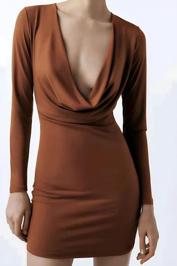 Sexy non-stretch solid color draped collar mini dress