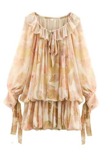 Casual non-stretch crew neck leaf batch printing mini dress