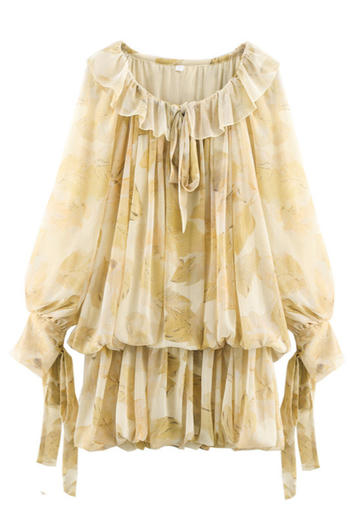 Casual non-stretch crew neck leaf batch printing mini dress