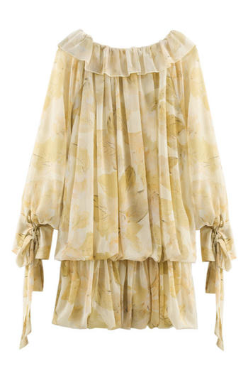 Casual non-stretch crew neck leaf batch printing mini dress