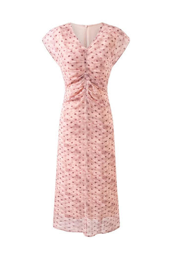 casual slight stretch v-neck dot batch printing midi dress(size run small)