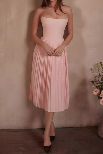 sexy non-stretch tube design lace-up pleated midi dress(size run small)