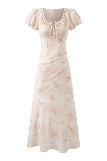 casual stretch floral batch printing square neck midi dress(size run small)
