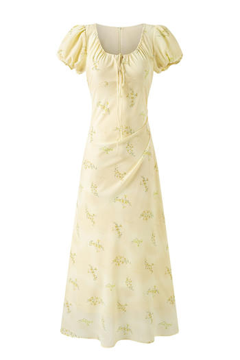 casual slight stretch floral batch printing midi dress(size run small)