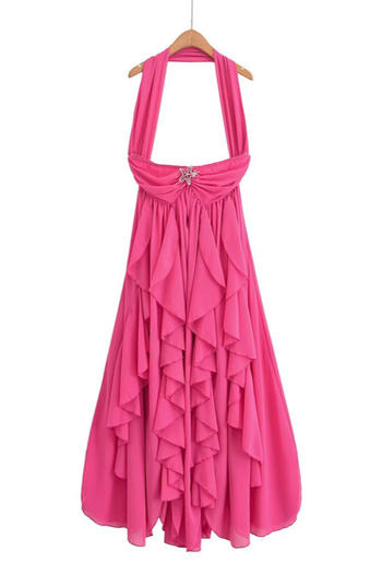 sexy non-stretch halter-neck rhinestone pentagram midi dress