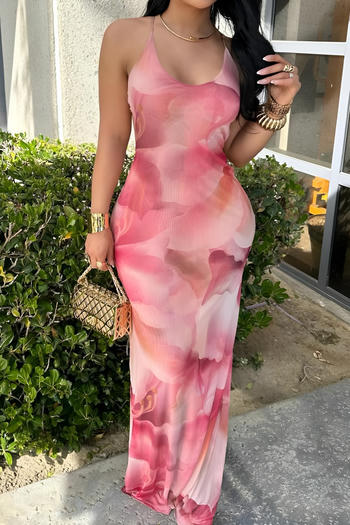 sexy slight stretch sling floral print slim large backless maxi dress