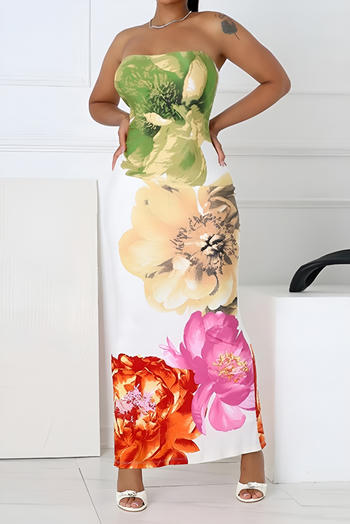 stylish slight stretch flower printing tube design maxi dress