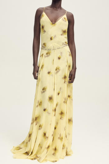sexy non-stretch chiffon v-neck batch printing maxi dress