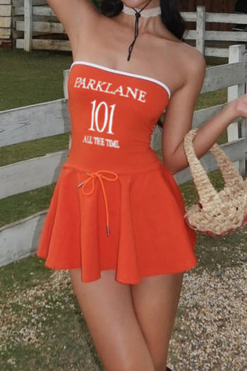casual slight stretch tube top letter print drawstring mini dress