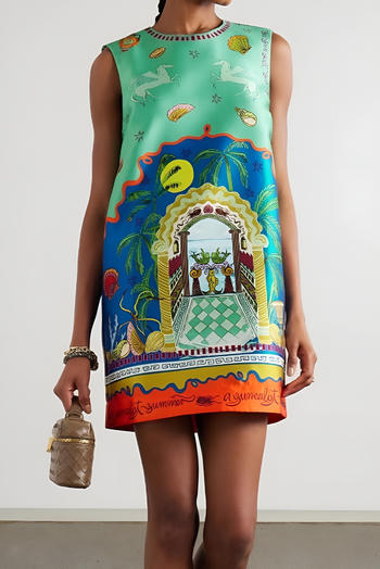 casual non-stretch satin graffiti prints sleeveless mini dress