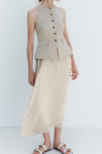 casual non-stretch crew neck button sling midi dress