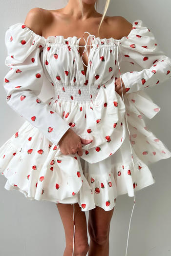 casual non-stretch halter-neck strawberry batch printing mini dress