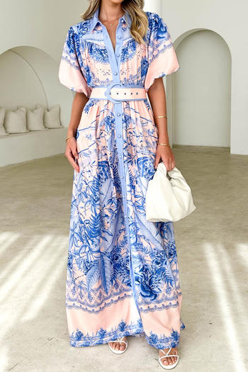 casual non-stretch batch printing short-sleeve maxi dress with belt #1
