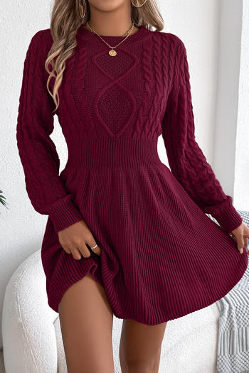 casual slight stretch twist knitted 3 colors long sleeve mini dress