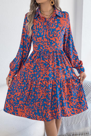 casual non-stretch graphic printing 3 colors long sleeve midi shirtdress