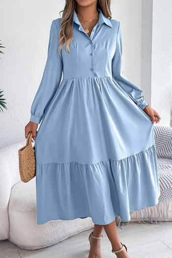 casual non-stretch 5 colors long sleeve midi shirtdress