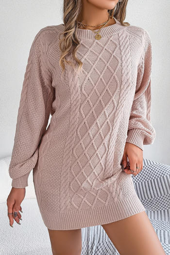 stylish slight stretch twist knitted 4 colors long sleeve mini dress(no belt)
