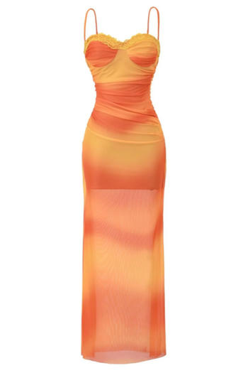 sexy slight stretch mesh lace trim padded maxi dress(size run small)