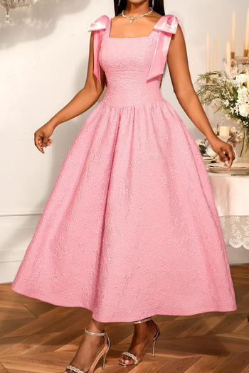 stylish plus size slight stretch jacquard bow decor midi dress