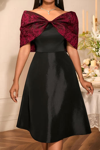 stylish plus size slight stretch jacquard big bow design midi dress