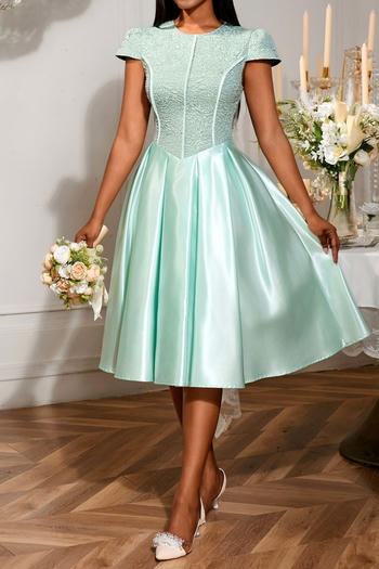stylish plus size slight stretch jacquard bow decor short sleeve midi dress