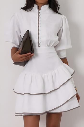 stylish non-stretch color-block single-breasted elbow sleeve mini dress