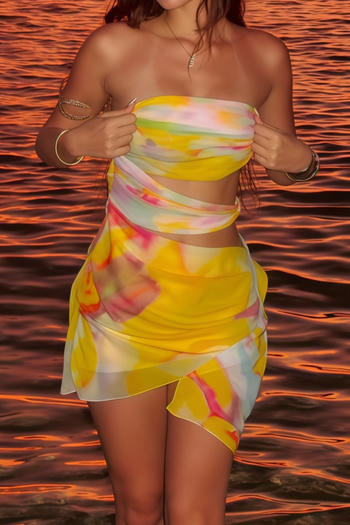 sexy slight stretch tube top slim fit hollow batch printing mini dress